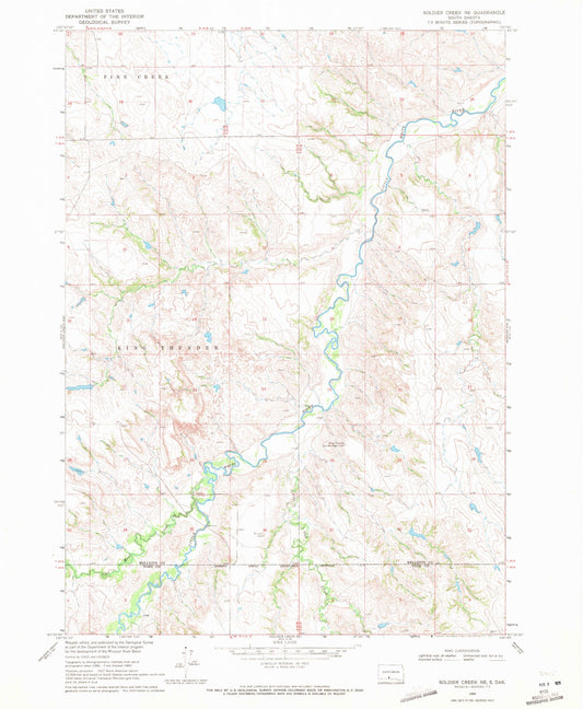 Classic USGS Soldier Creek NE South Dakota 7.5'x7.5' Topo Map Image