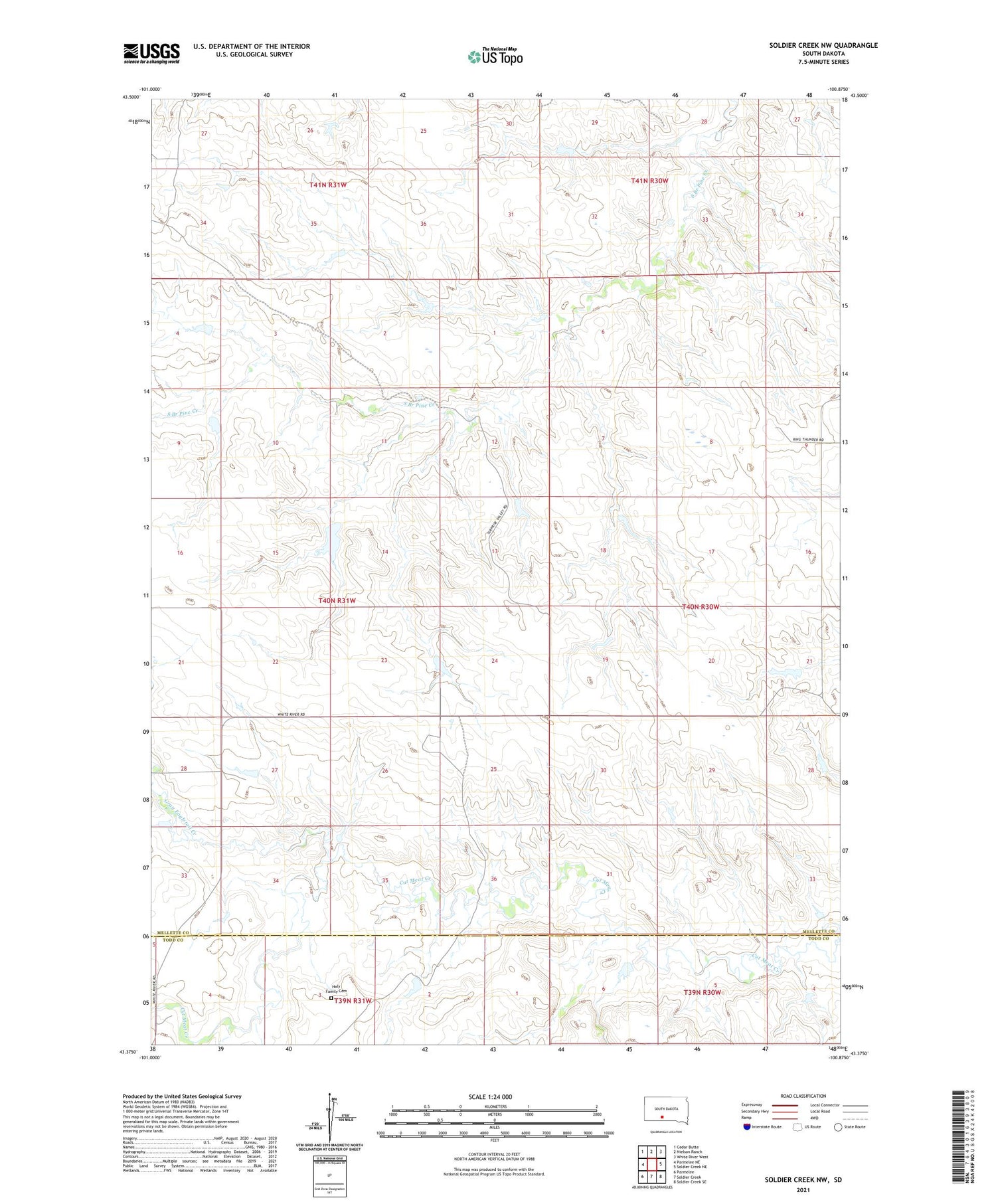 Soldier Creek NW South Dakota US Topo Map Image