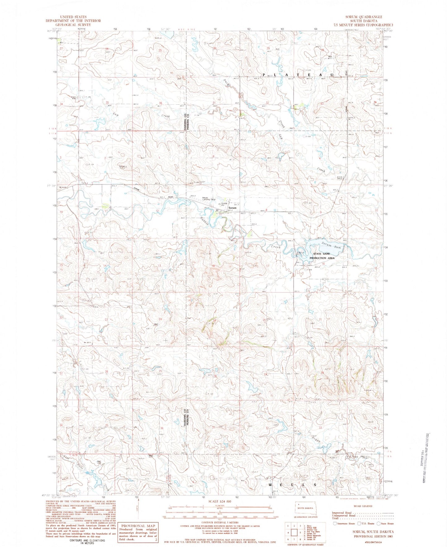 Classic USGS Sorum South Dakota 7.5'x7.5' Topo Map Image