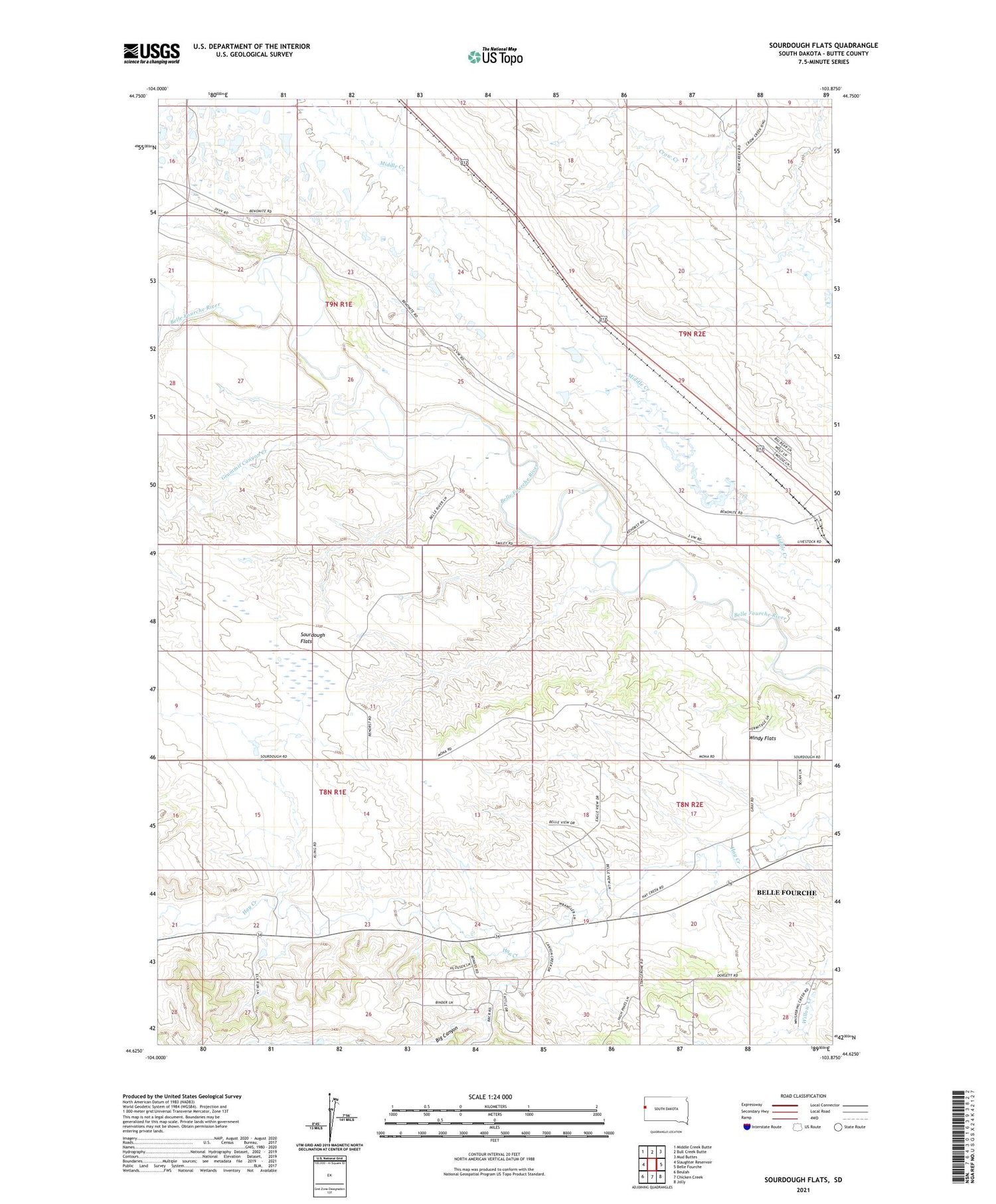 Sourdough Flats South Dakota US Topo Map Image