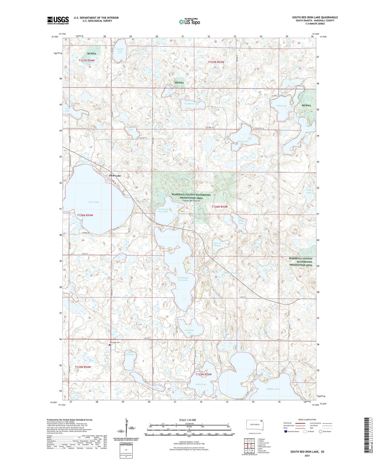 South Red Iron Lake South Dakota US Topo Map Image