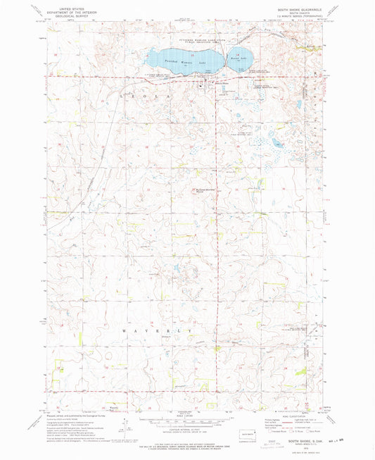 Classic USGS South Shore South Dakota 7.5'x7.5' Topo Map Image