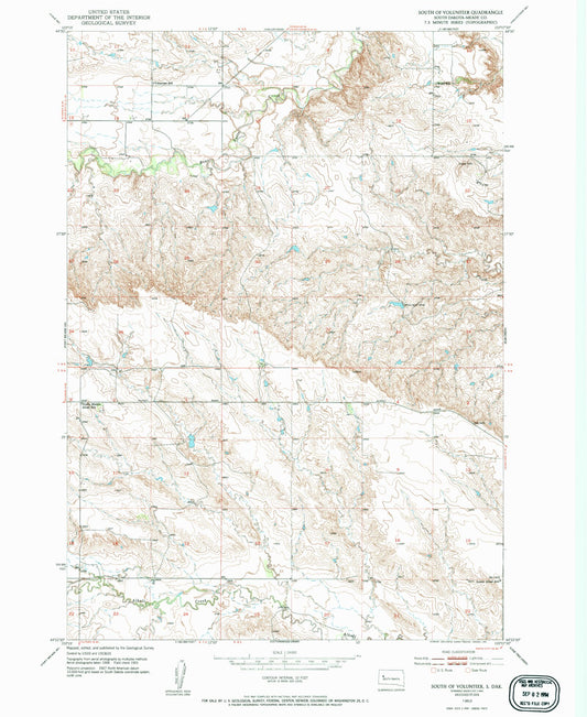 Classic USGS South of Volunteer South Dakota 7.5'x7.5' Topo Map Image