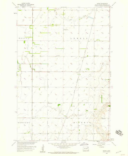 Classic USGS Spain South Dakota 7.5'x7.5' Topo Map Image