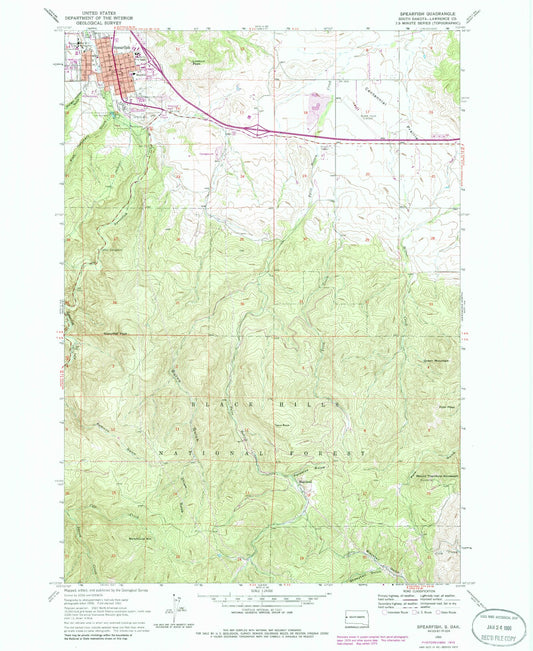 Classic USGS Spearfish South Dakota 7.5'x7.5' Topo Map Image