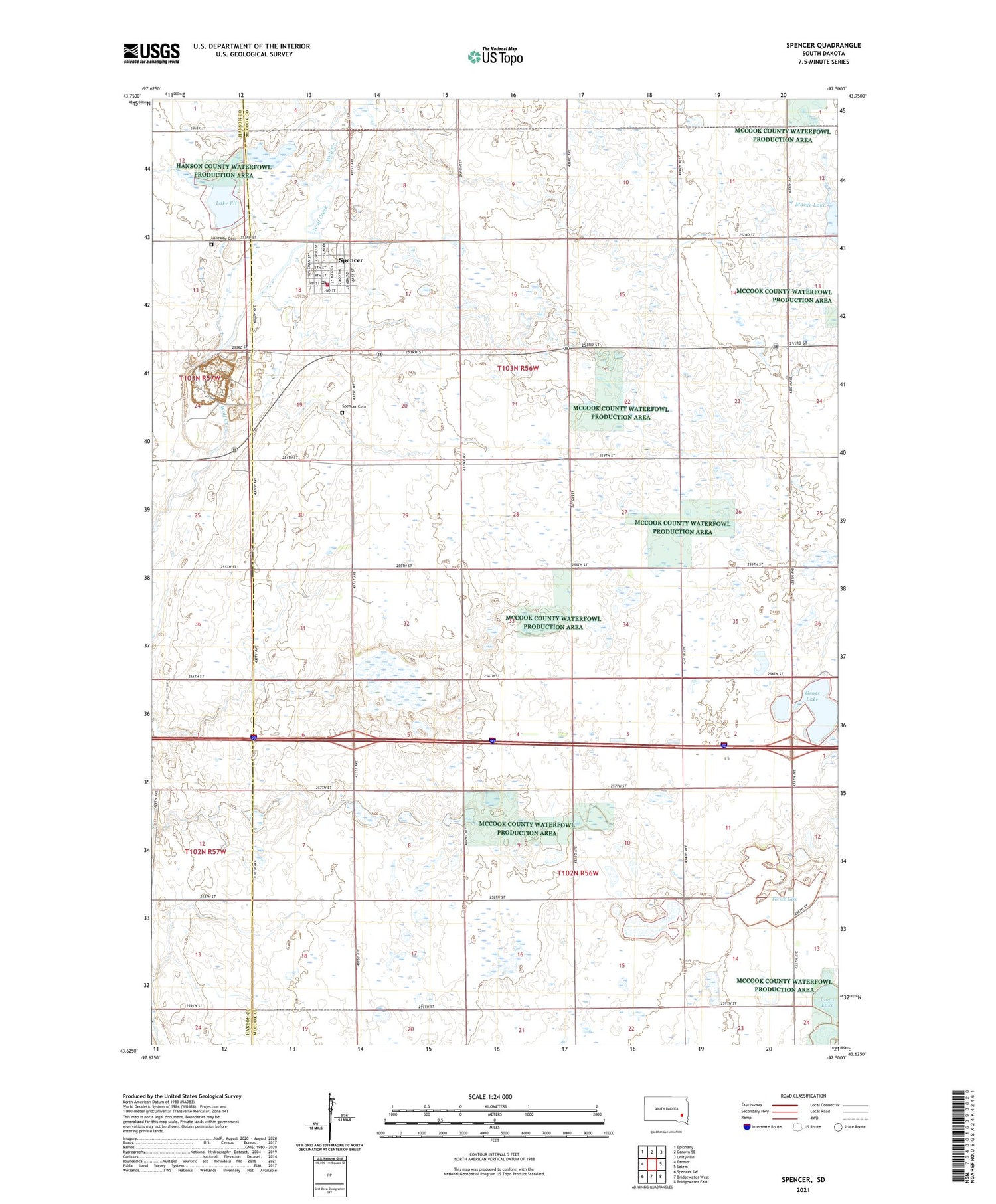 Spencer South Dakota US Topo Map Image