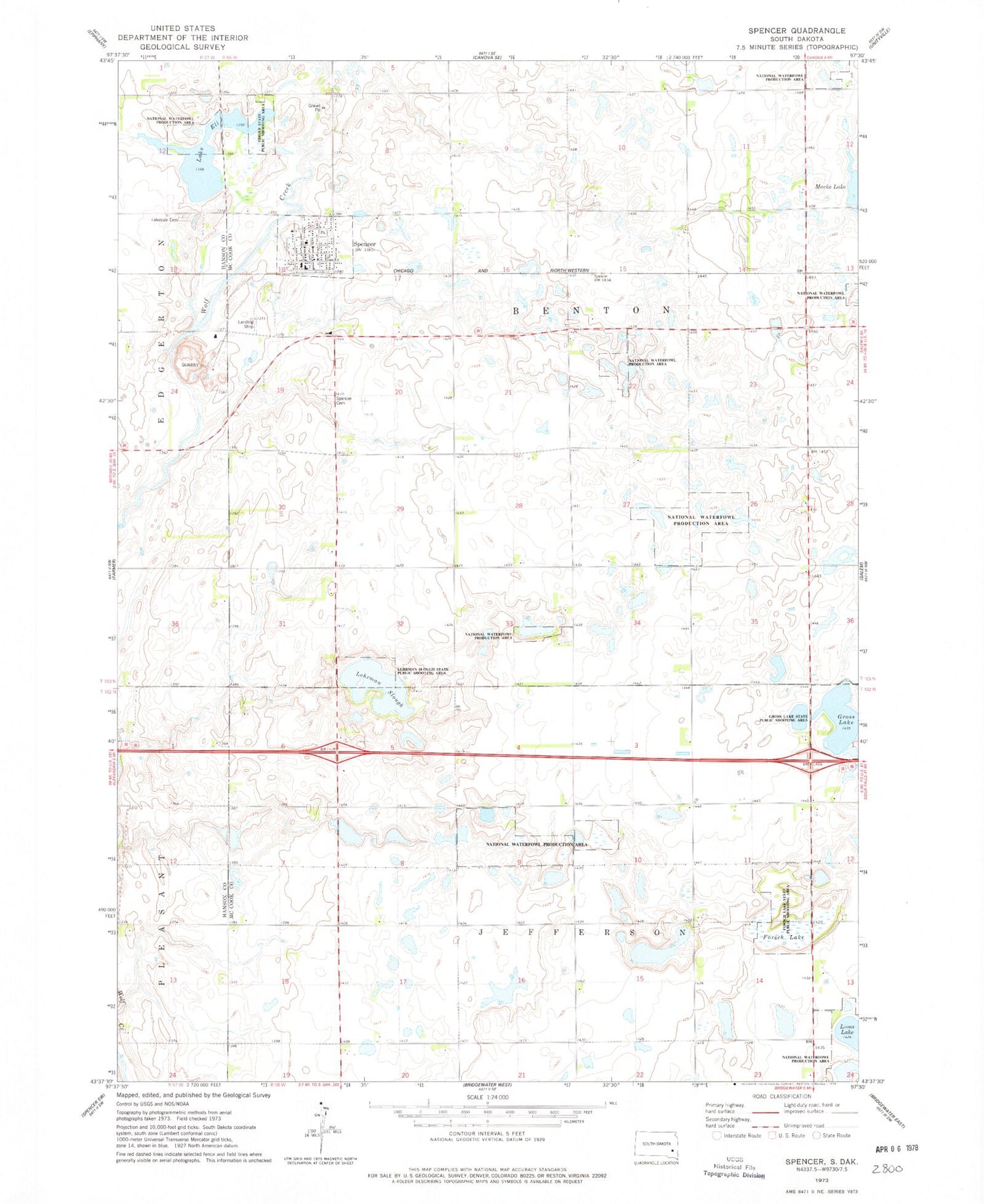 Classic USGS Spencer South Dakota 7.5'x7.5' Topo Map Image