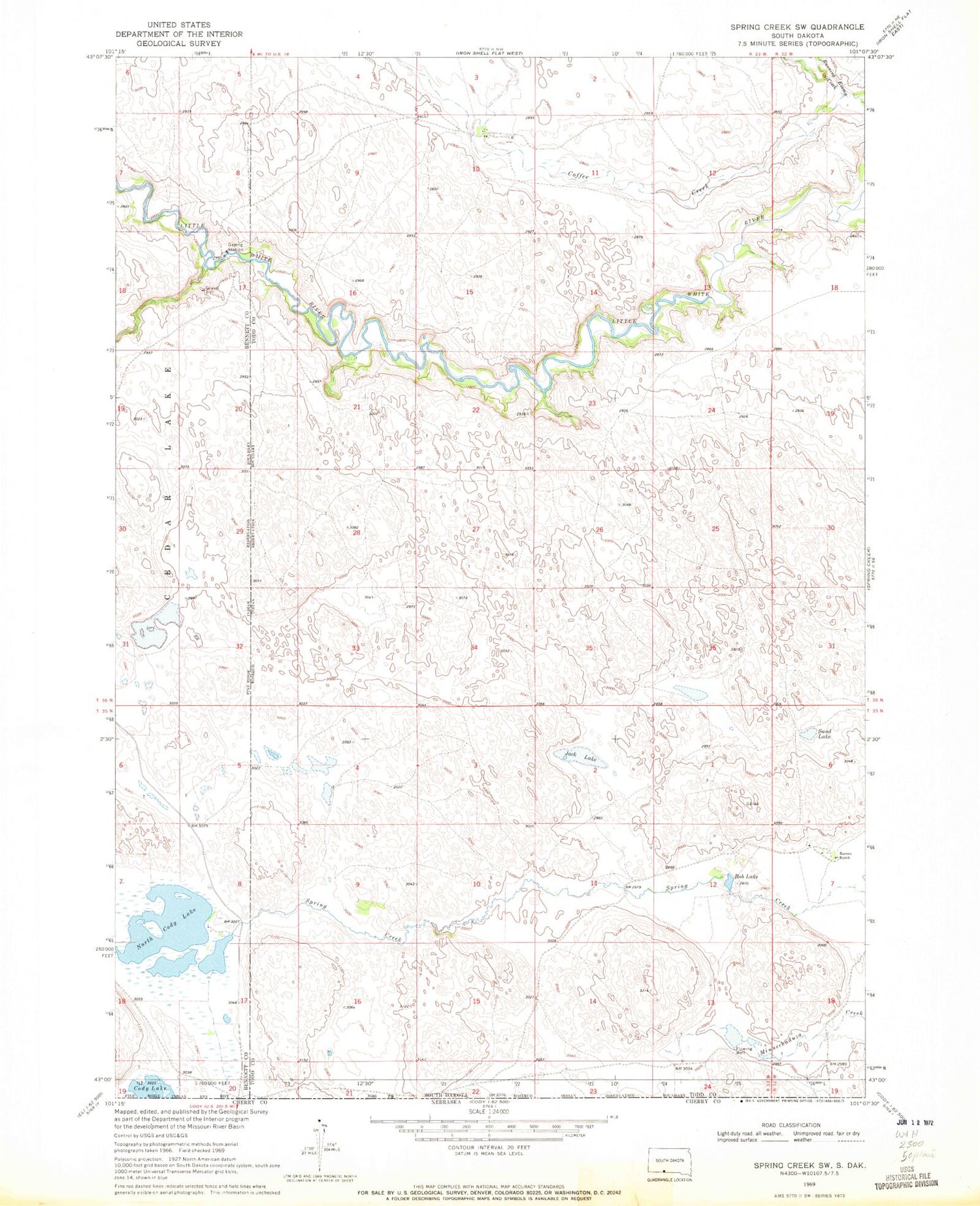 Classic USGS Spring Creek SW South Dakota 7.5'x7.5' Topo Map Image