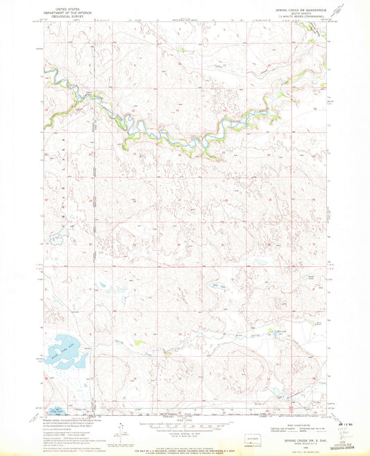 Classic USGS Spring Creek SW South Dakota 7.5'x7.5' Topo Map Image