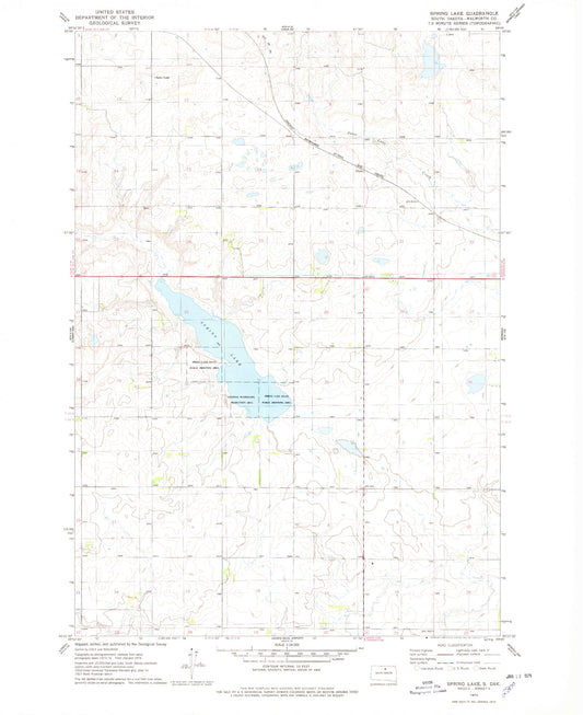 Classic USGS Spring Lake South Dakota 7.5'x7.5' Topo Map Image