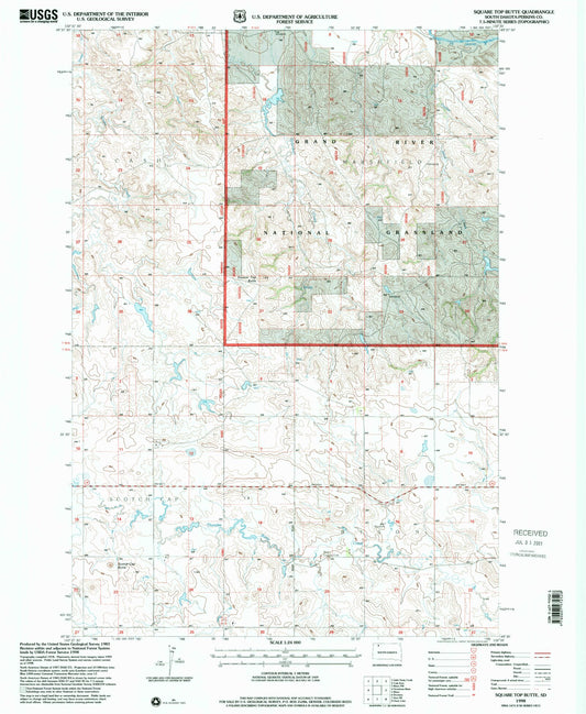 Classic USGS Square Top Butte South Dakota 7.5'x7.5' Topo Map Image