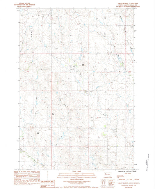 Classic USGS Squaw Buttes South Dakota 7.5'x7.5' Topo Map Image