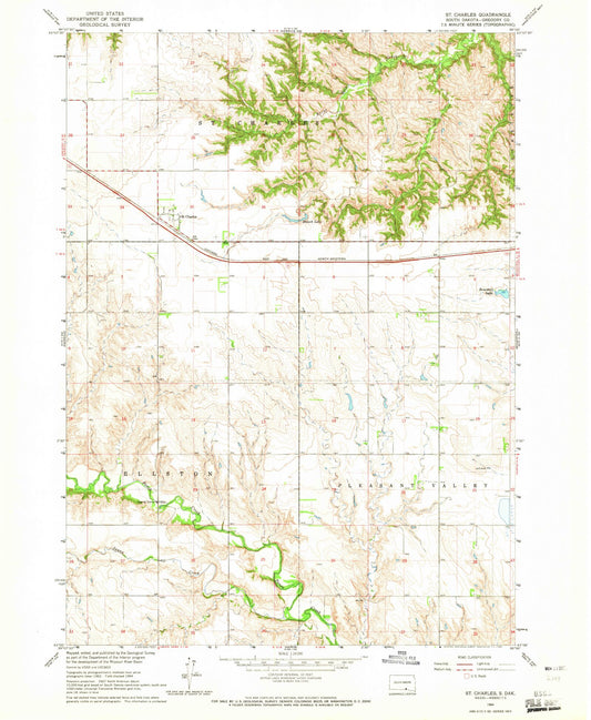 Classic USGS Saint Charles South Dakota 7.5'x7.5' Topo Map Image