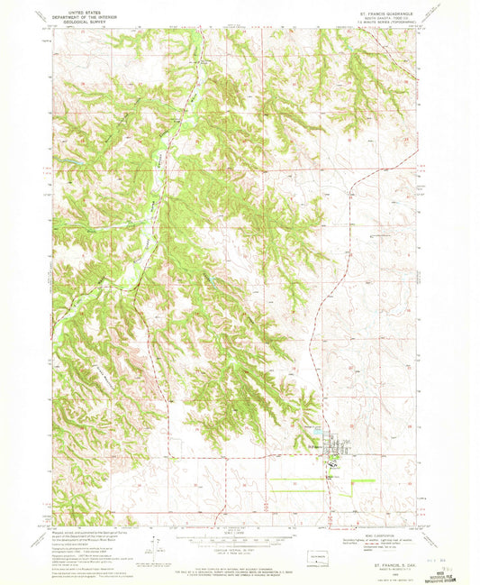 Classic USGS Saint Francis South Dakota 7.5'x7.5' Topo Map Image