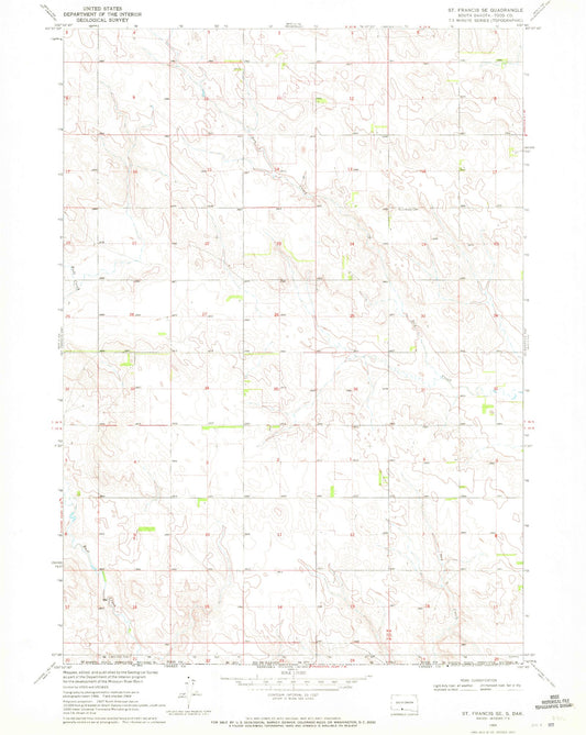 Classic USGS Saint Francis SE South Dakota 7.5'x7.5' Topo Map Image