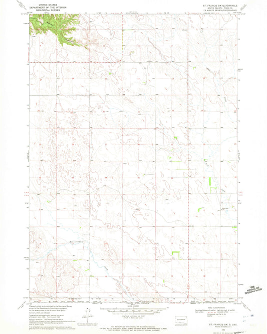 Classic USGS Saint Francis SW South Dakota 7.5'x7.5' Topo Map Image
