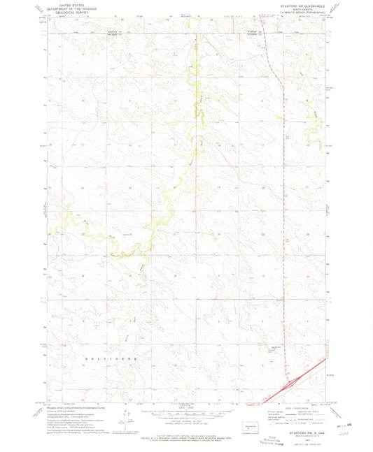 Classic USGS Stamford NW South Dakota 7.5'x7.5' Topo Map Image