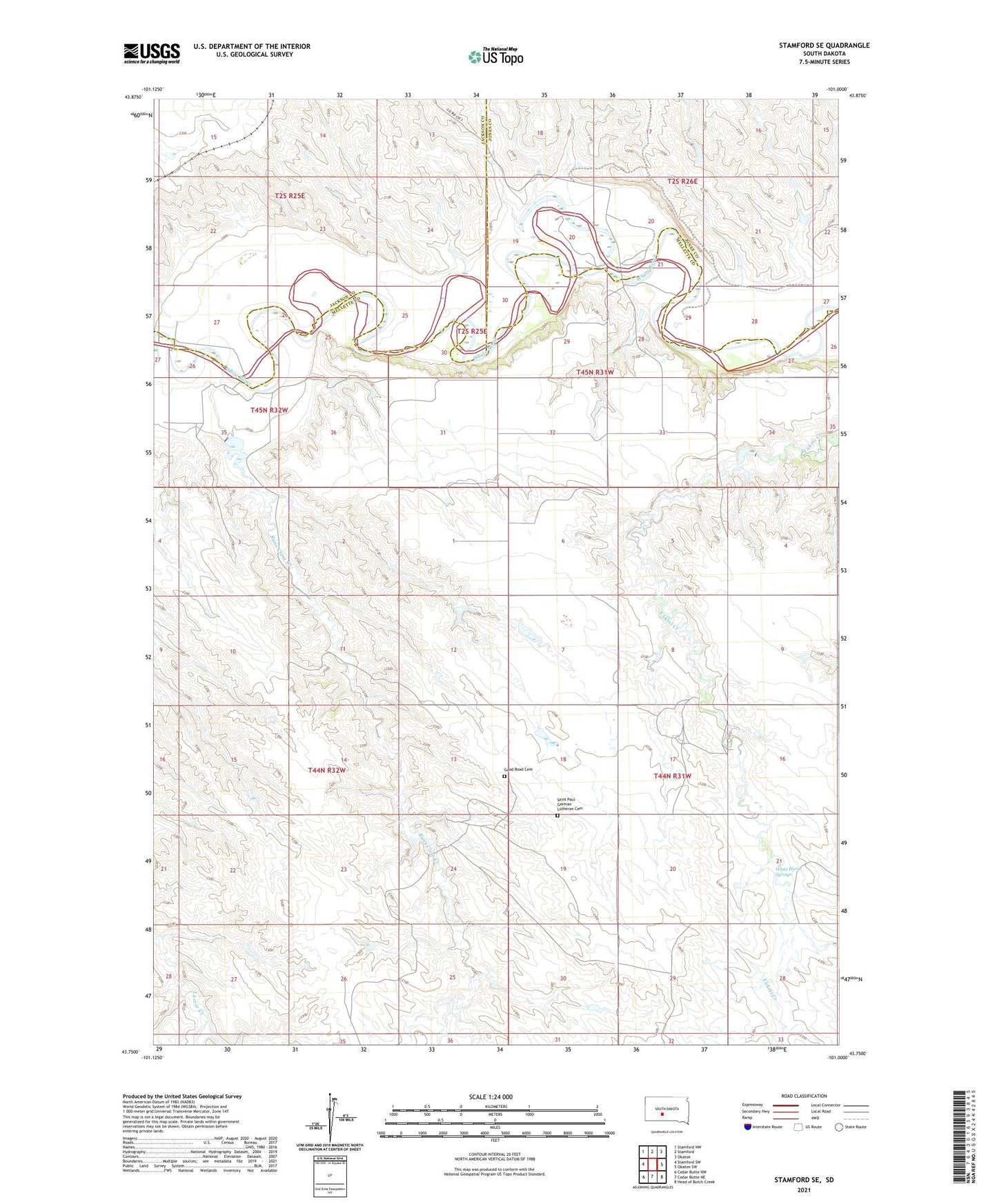 Stamford SE South Dakota US Topo Map Image