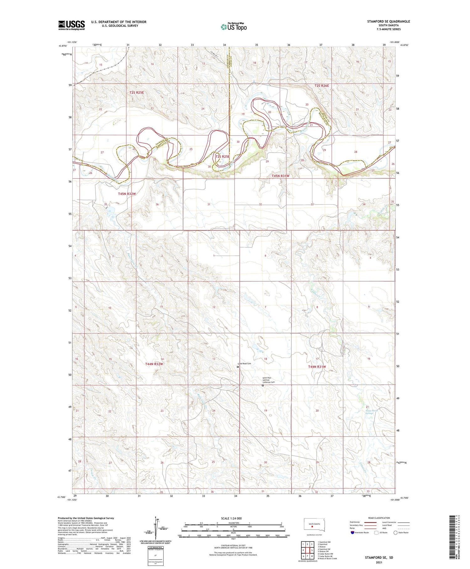Stamford SE South Dakota US Topo Map Image