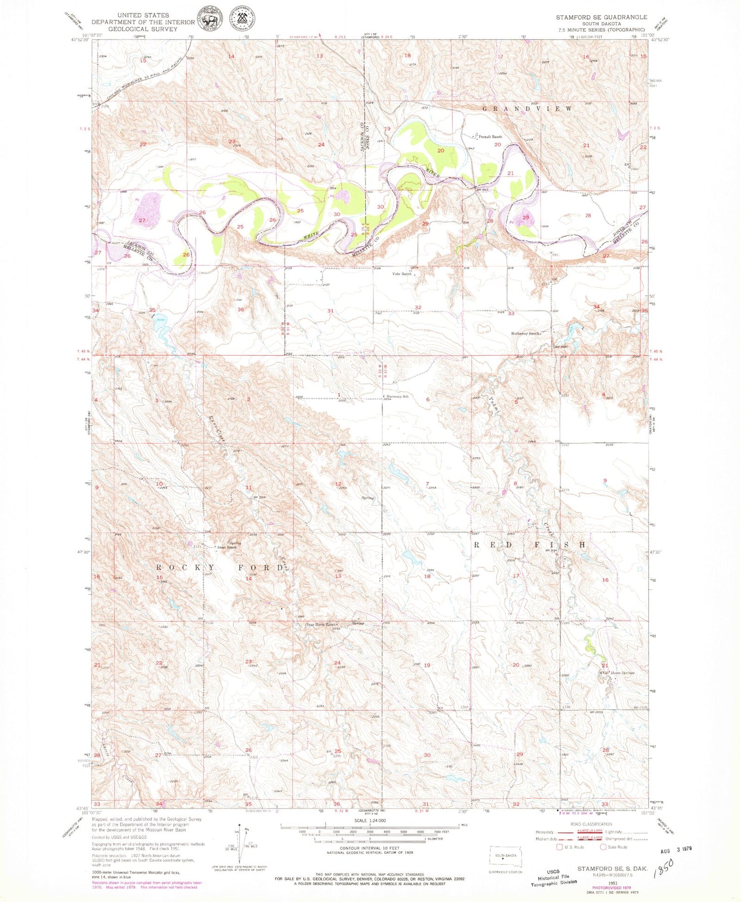 Classic USGS Stamford SE South Dakota 7.5'x7.5' Topo Map Image