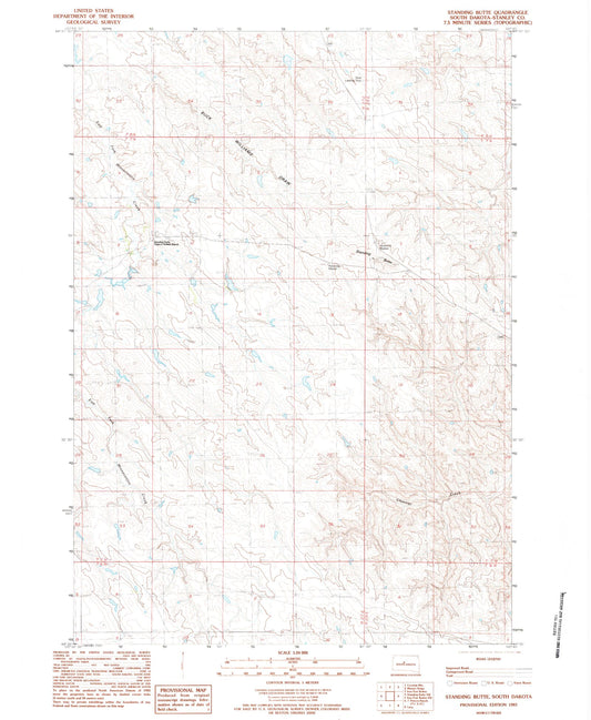 Classic USGS Standing Butte South Dakota 7.5'x7.5' Topo Map Image