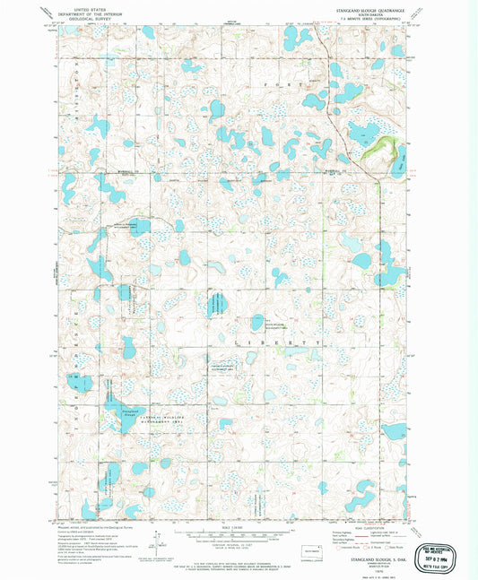 Classic USGS Stangland Slough South Dakota 7.5'x7.5' Topo Map Image