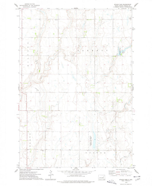 Classic USGS Staum Dam South Dakota 7.5'x7.5' Topo Map Image