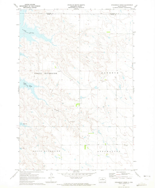 Classic USGS Steamboat Creek South Dakota 7.5'x7.5' Topo Map Image