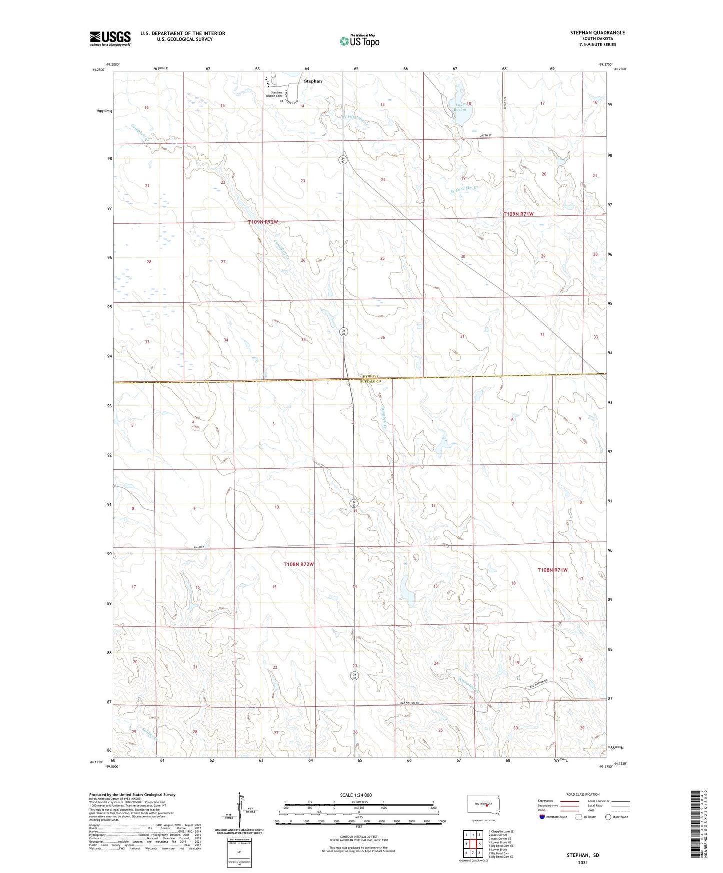 Stephan South Dakota US Topo Map Image