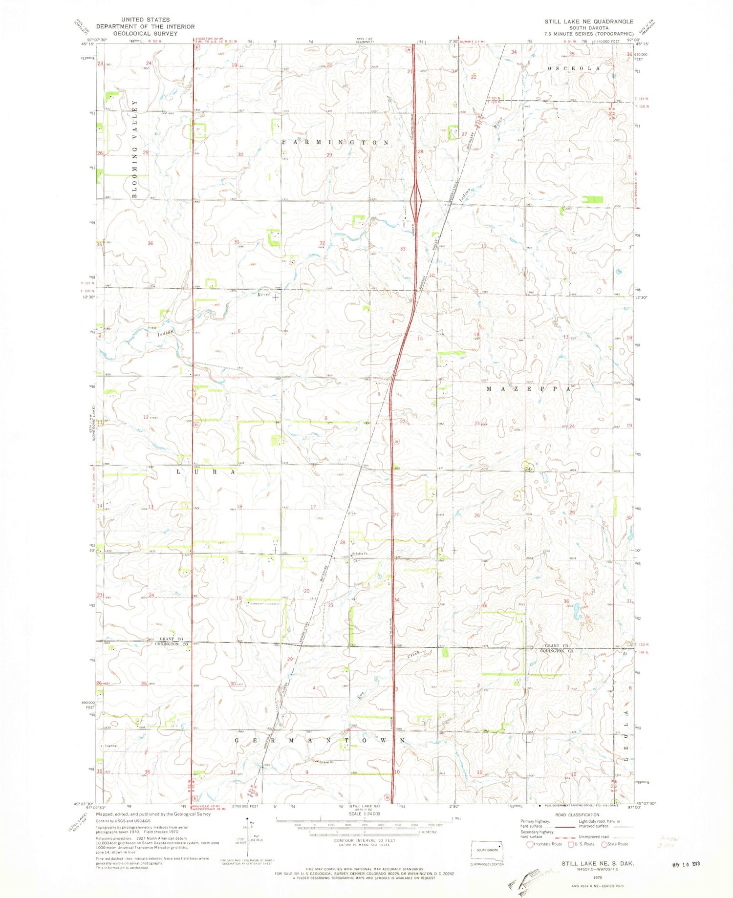 Classic USGS Still Lake NE South Dakota 7.5'x7.5' Topo Map Image