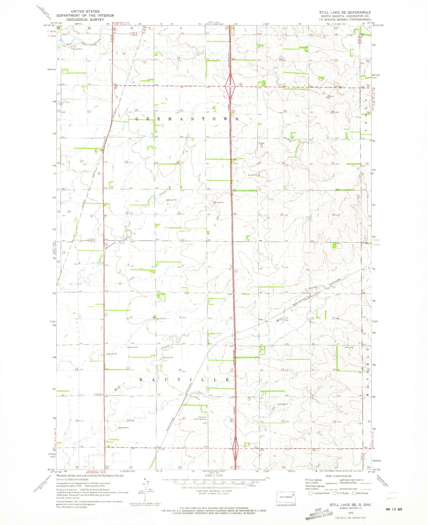 Classic USGS Still Lake SE South Dakota 7.5'x7.5' Topo Map Image