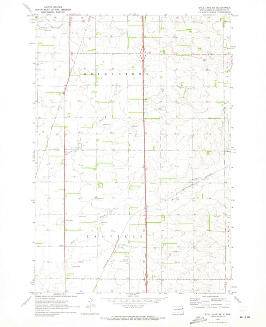 Classic USGS Still Lake SE South Dakota 7.5'x7.5' Topo Map Image