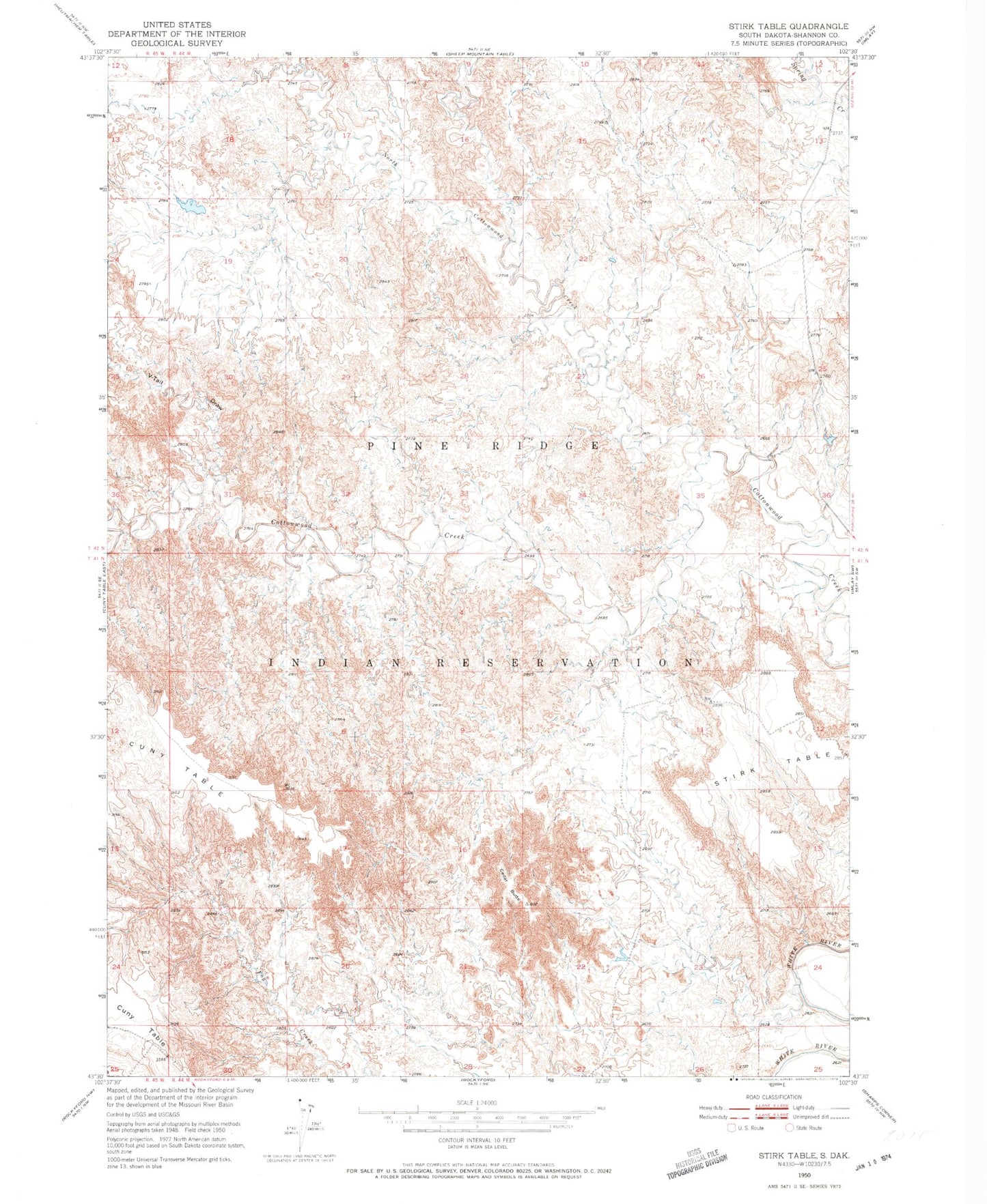 Classic USGS Stirk Table South Dakota 7.5'x7.5' Topo Map Image