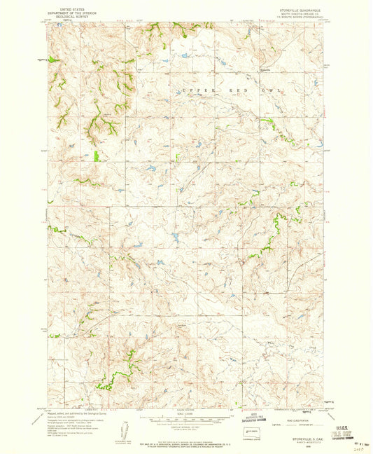 Classic USGS Stoneville South Dakota 7.5'x7.5' Topo Map Image