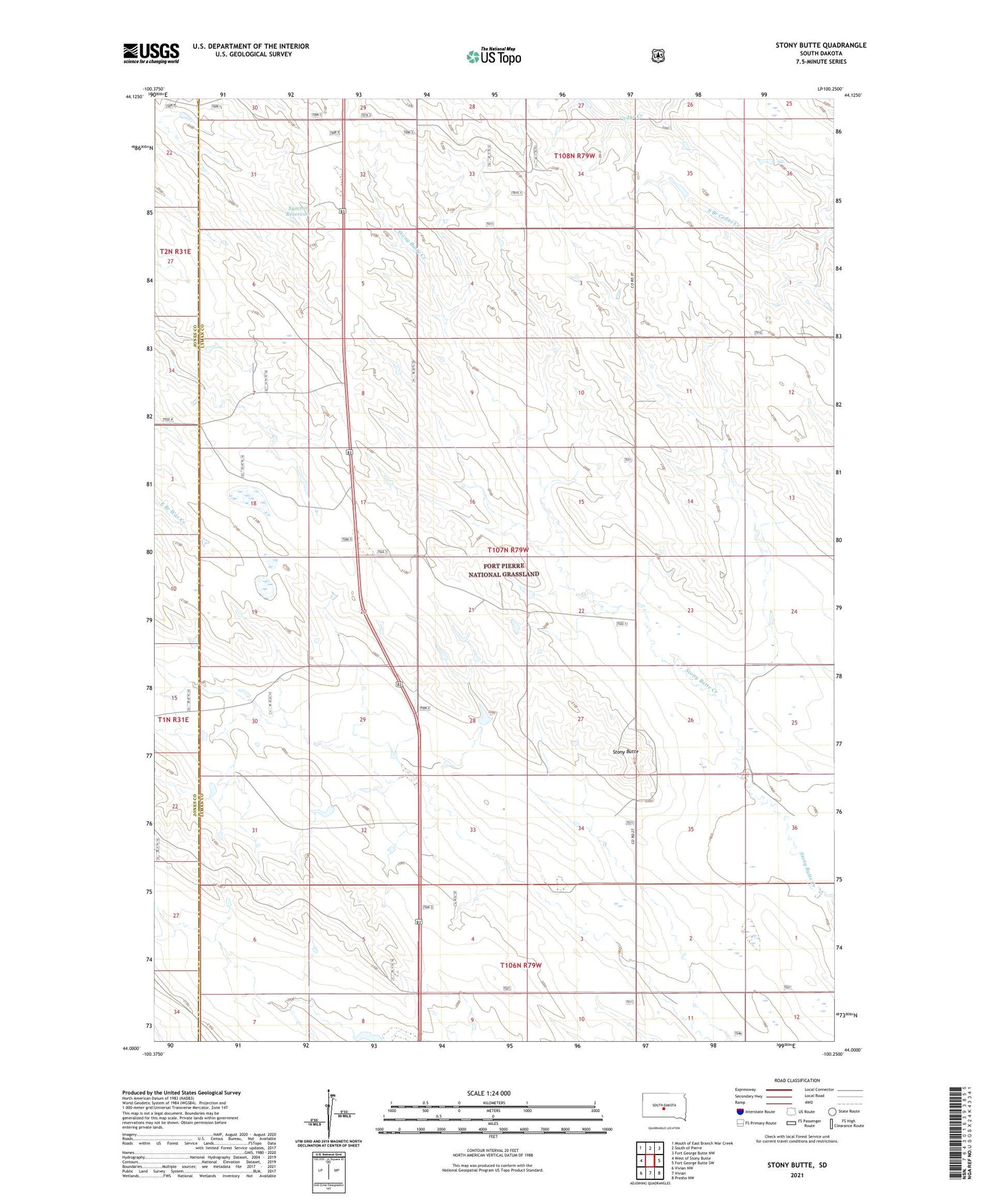 Stony Butte South Dakota US Topo Map Image