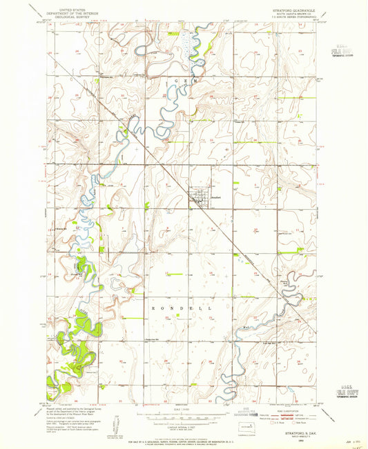 Classic USGS Stratford South Dakota 7.5'x7.5' Topo Map Image