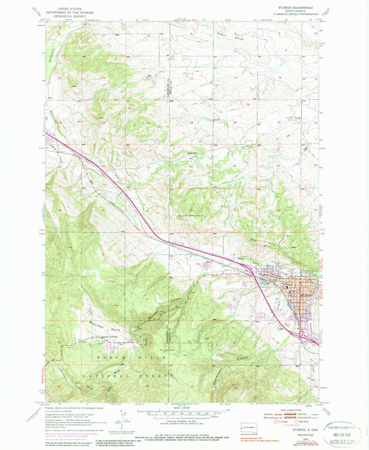 Classic USGS Sturgis South Dakota 7.5'x7.5' Topo Map Image