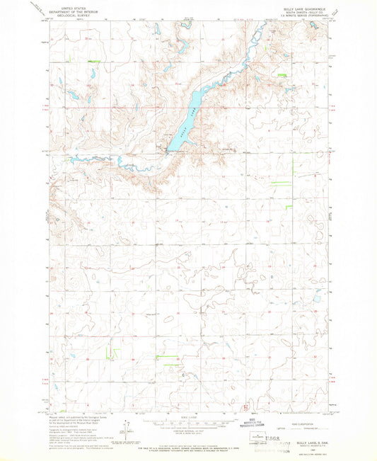 Classic USGS Sully Lake South Dakota 7.5'x7.5' Topo Map Image