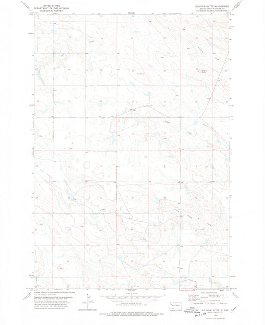 Classic USGS Sulphur Butte South Dakota 7.5'x7.5' Topo Map Image
