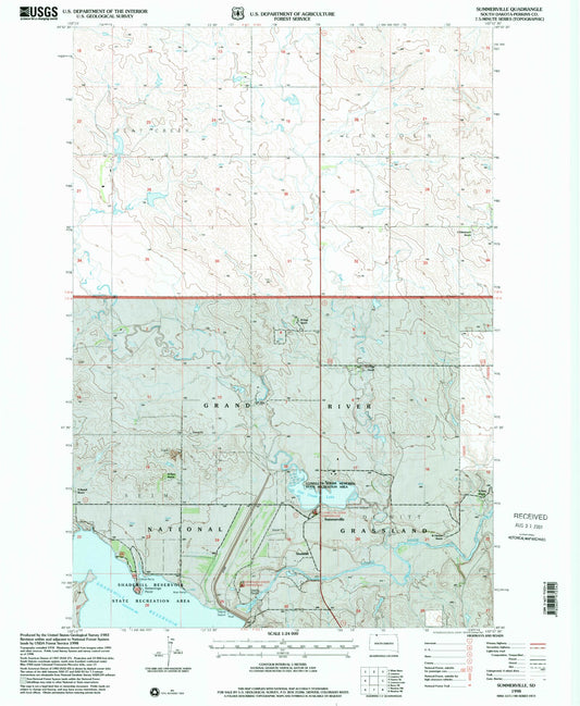 Classic USGS Summerville South Dakota 7.5'x7.5' Topo Map Image