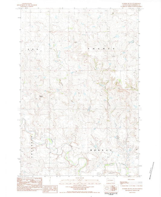 Classic USGS Sunrise Butte South Dakota 7.5'x7.5' Topo Map Image