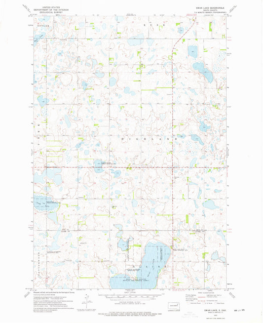 Classic USGS Swan Lake South Dakota 7.5'x7.5' Topo Map Image