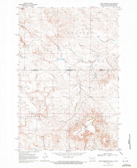 Classic USGS Table Mountain South Dakota 7.5'x7.5' Topo Map Image