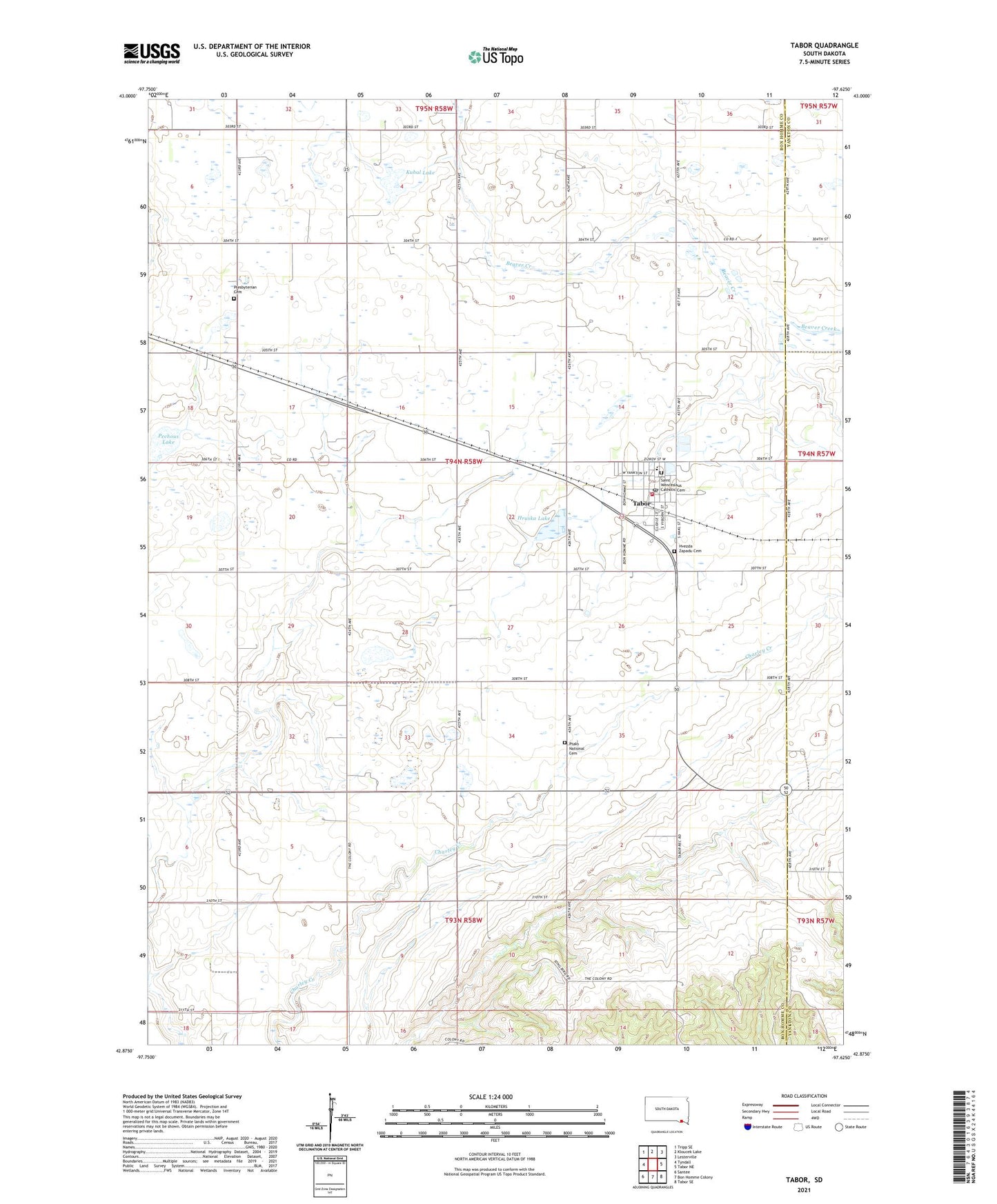 Tabor South Dakota US Topo Map Image