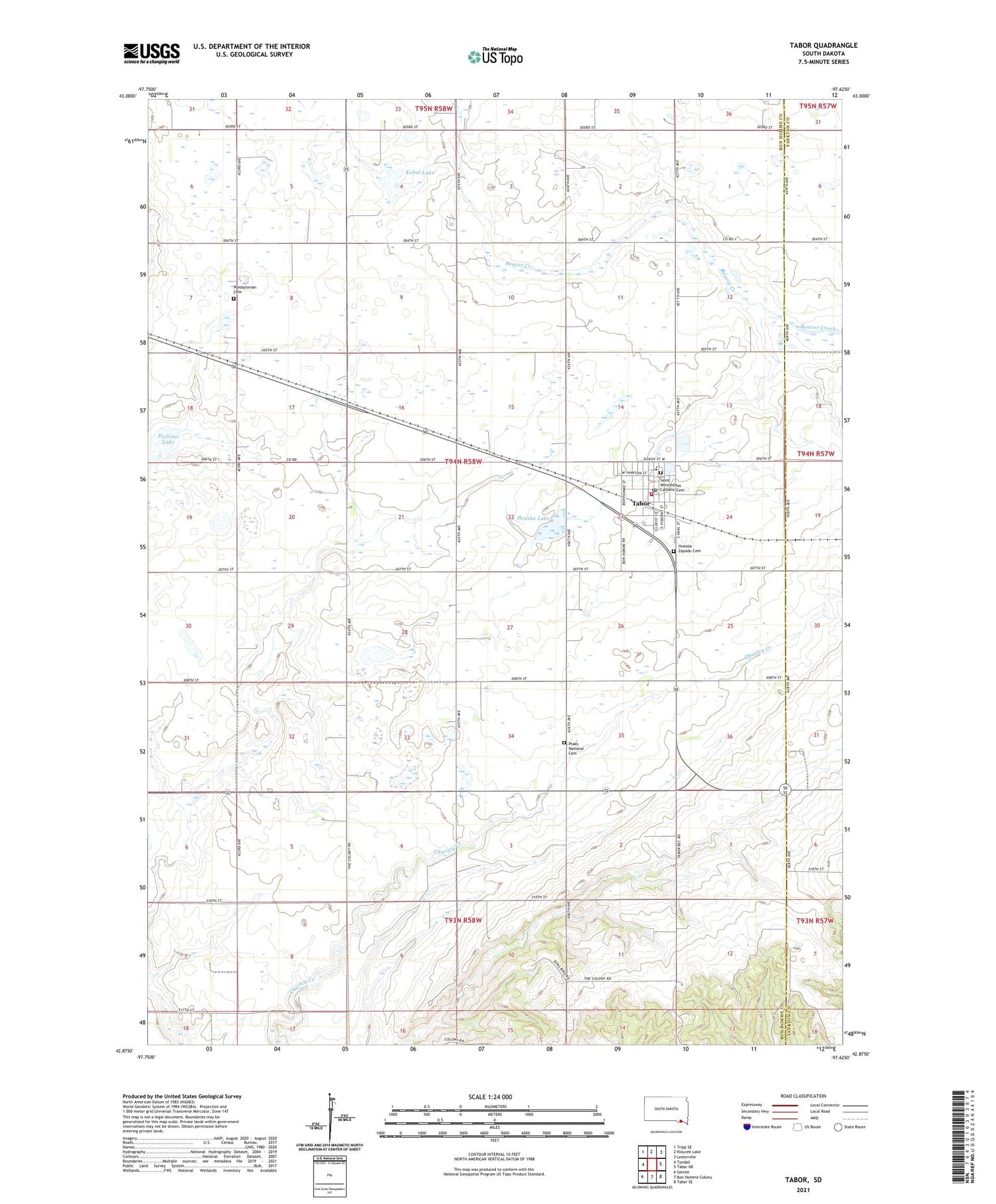Tabor South Dakota US Topo Map Image