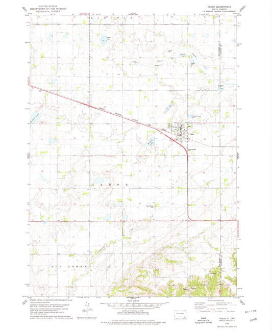 Classic USGS Tabor South Dakota 7.5'x7.5' Topo Map Image