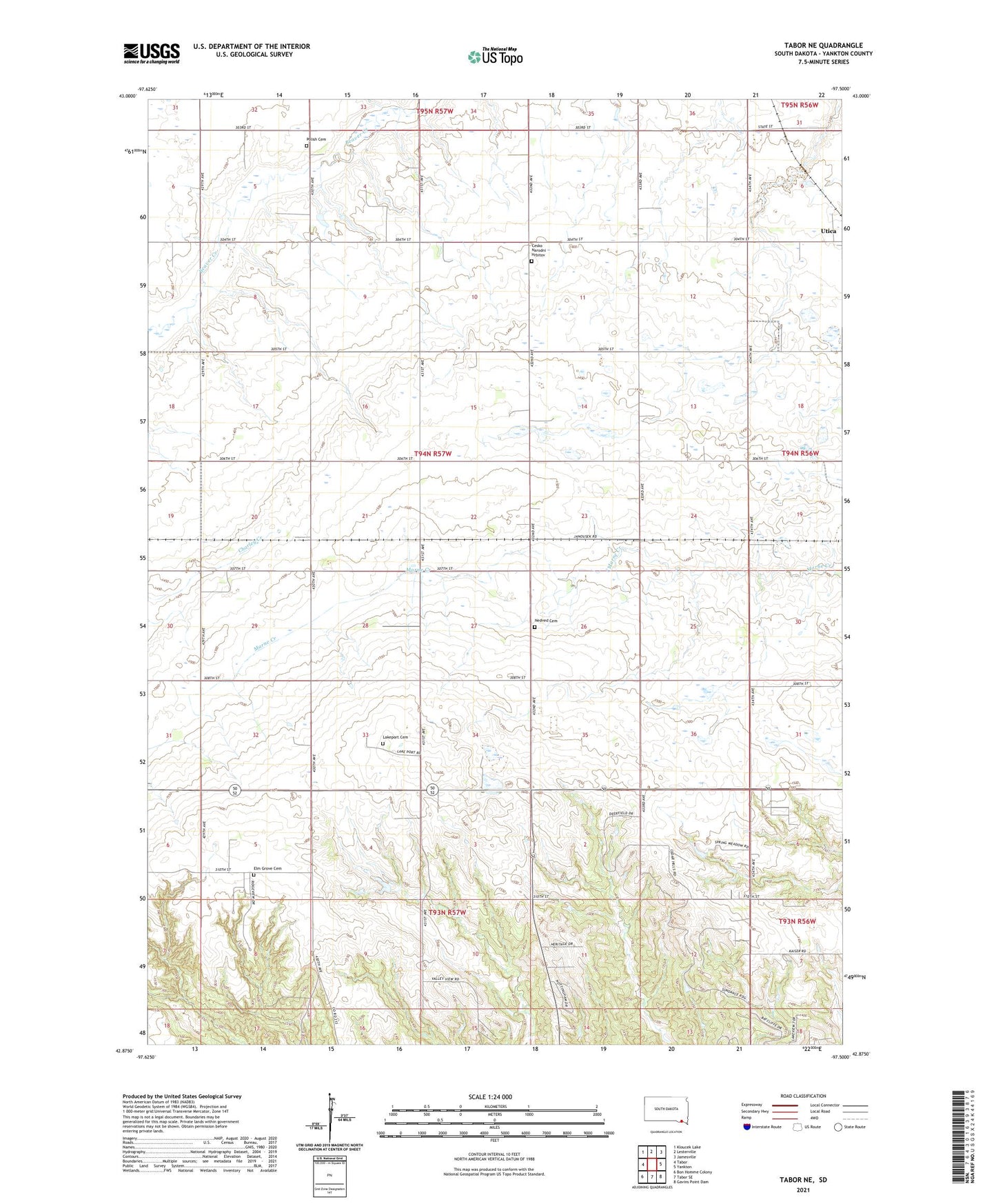 Tabor NE South Dakota US Topo Map Image