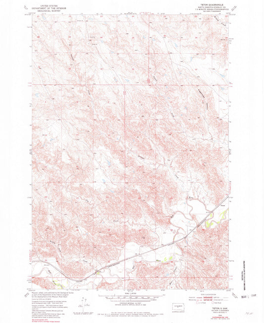 Classic USGS Teton South Dakota 7.5'x7.5' Topo Map Image