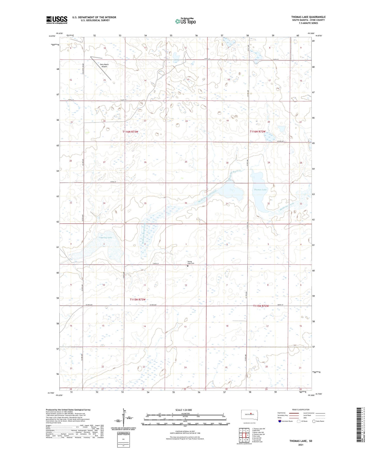 Thomas Lake South Dakota US Topo Map Image