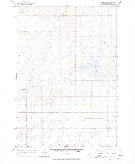 Classic USGS Thomas Lake South Dakota 7.5'x7.5' Topo Map Image